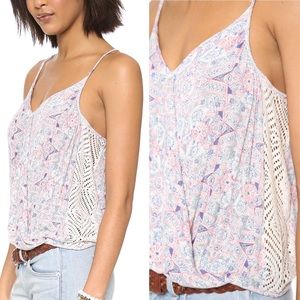 Free People Miles Away Paisley Lace Cutout Tank